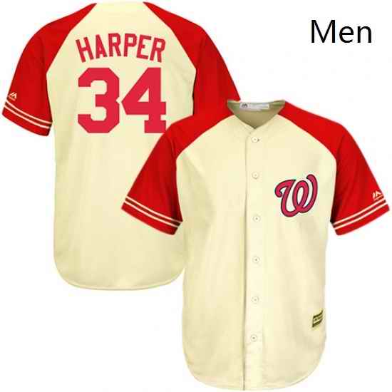 Mens Majestic Washington Nationals 34 Bryce Harper Replica CreamRed Exclusive MLB Jersey